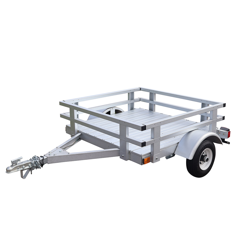 Front three-quarter view of the fully assembled Marathon 4′ × 4′ rail side complete kit trailer