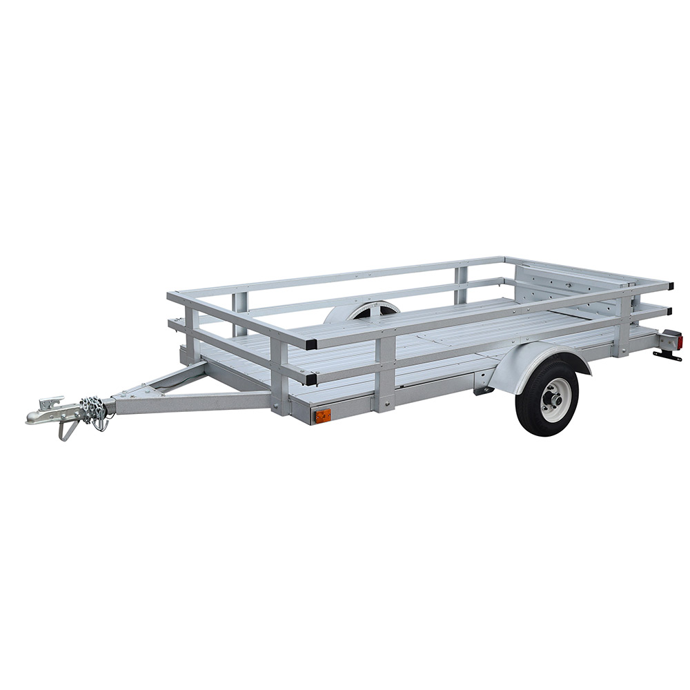 Front three-quarter view of the fully assembled Marathon 4′ × 8′ rail side complete kit trailer