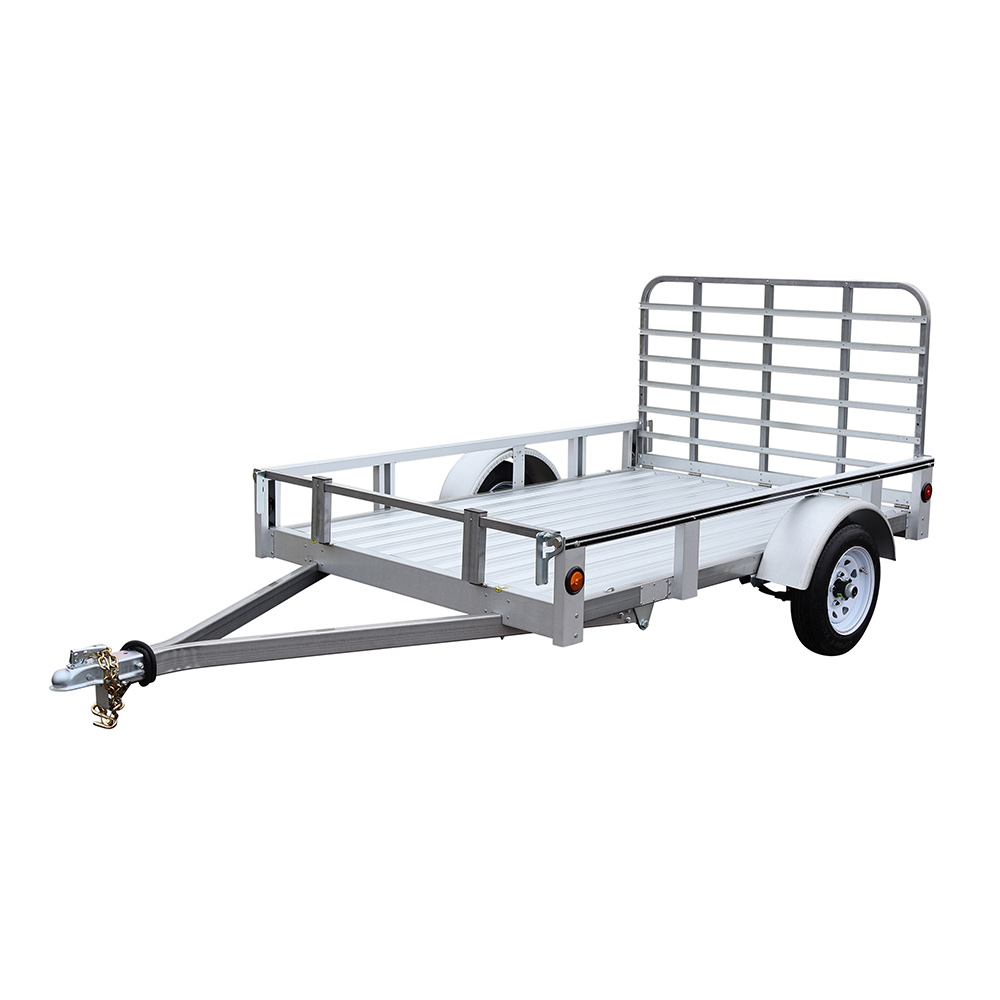 Remorque utilitaire de marathon 5’ x 8’ à glissière latérale avec porte avant fermée et sécurisée en position verticale